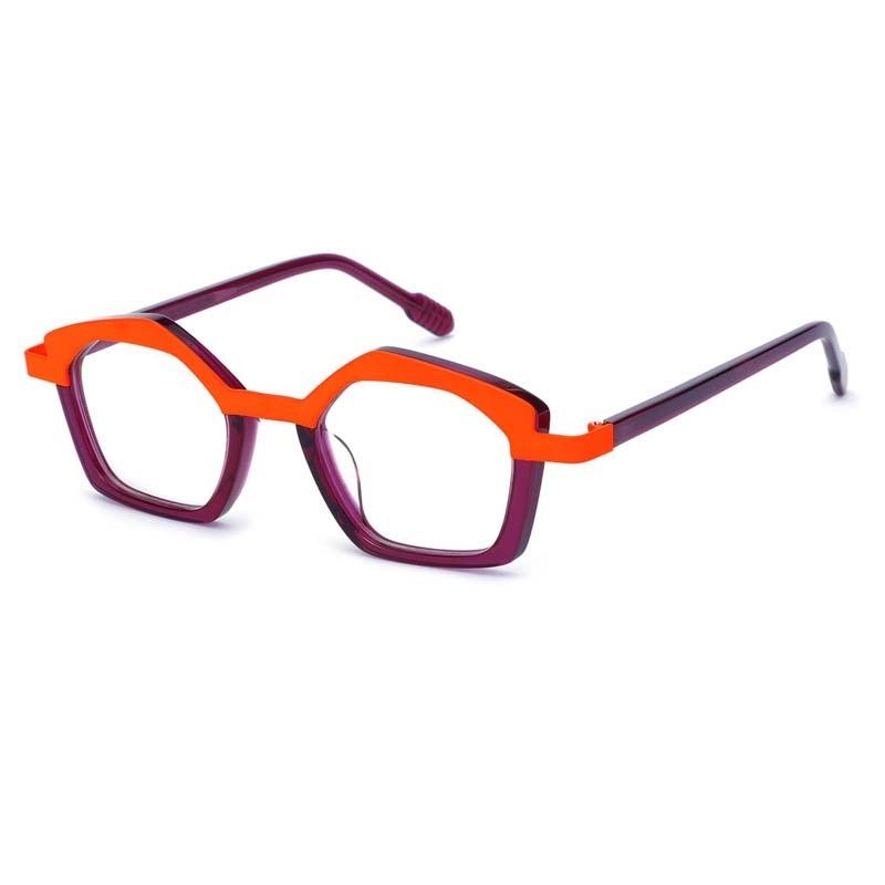 CCSpace Unisex Full Rim Small Irregular Cat Eye Acetate Titanium Eyeglasses 55086 Full Rim CCspace Purple China 