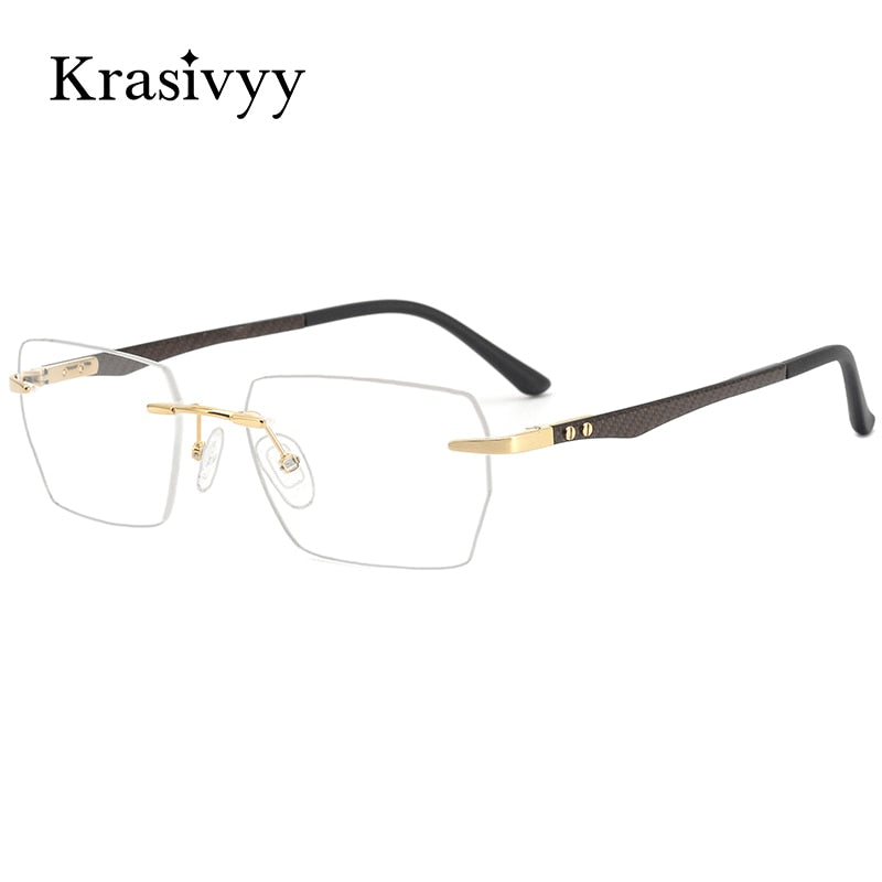 Krasivyy Men's Rimless Square Carbon Fiber Titanium Eyeglasses Kr16027 Rimless Krasivyy   