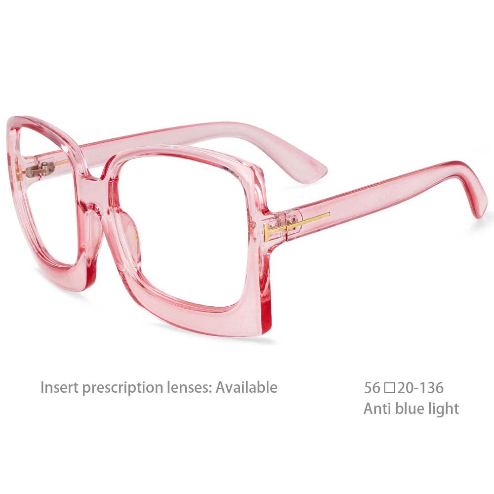 CCSpace Women's Full Rim Oversized Square Resin Frame Eyeglasses 54480 Full Rim CCspace China Pink 