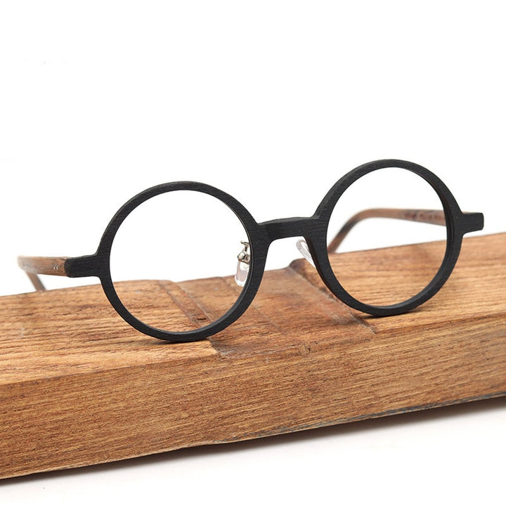 Hdcrafter Unisex Full Rim Round Wood Eyeglasses Ft21711109 Full Rim Hdcrafter Eyeglasses   