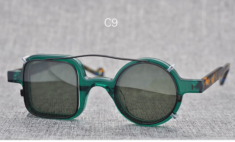 Yujo Unisex Full Rim Square Round Handcrafted Acetate Eyeglasses Clip On Sunglasses 002 Clip On Sunglasses Yujo C9 China 