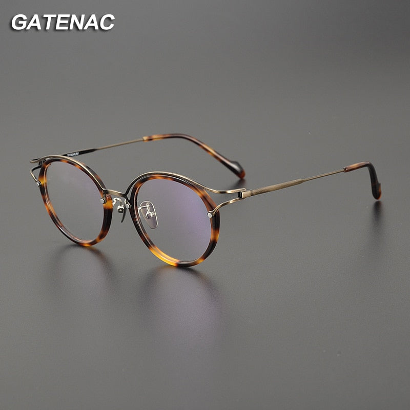 Gatenac Unisex Full Rim Round Acetate Titanium Eyeglasses Gxyj1084 Full Rim Gatenac   