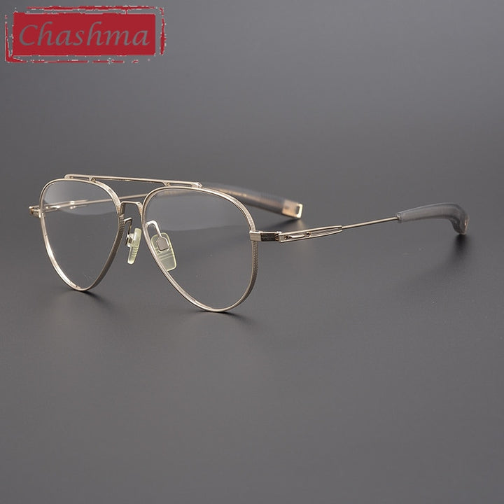 Chashma Ottica Men's Full Rim Pilot Round Double Bridge Titanium Eyeglasses Full Rim Chashma Ottica   