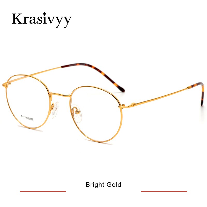 Krasivyy Women's Full Rim Round Titanium Eyeglasses Kr8406 Full Rim Krasivyy Bright Gold CN 