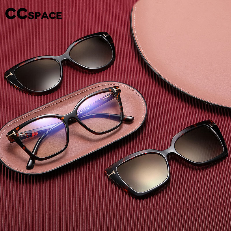 CCSpace Unisex Full Rim Square Tr 90 Titanium Eyeglasses With Clip On Polarized Sunglasses 53374 Clip On Sunglasses CCspace   