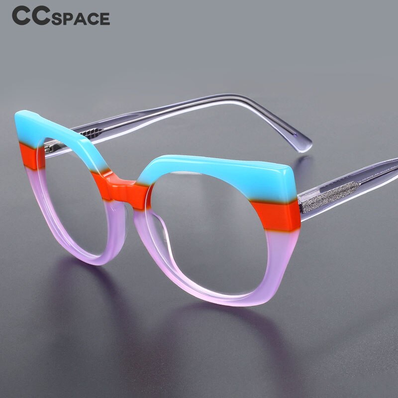 CCSpace Unisex Full Rim Round Cat Eye Acetate Eyeglasses 55272 Full Rim CCspace   