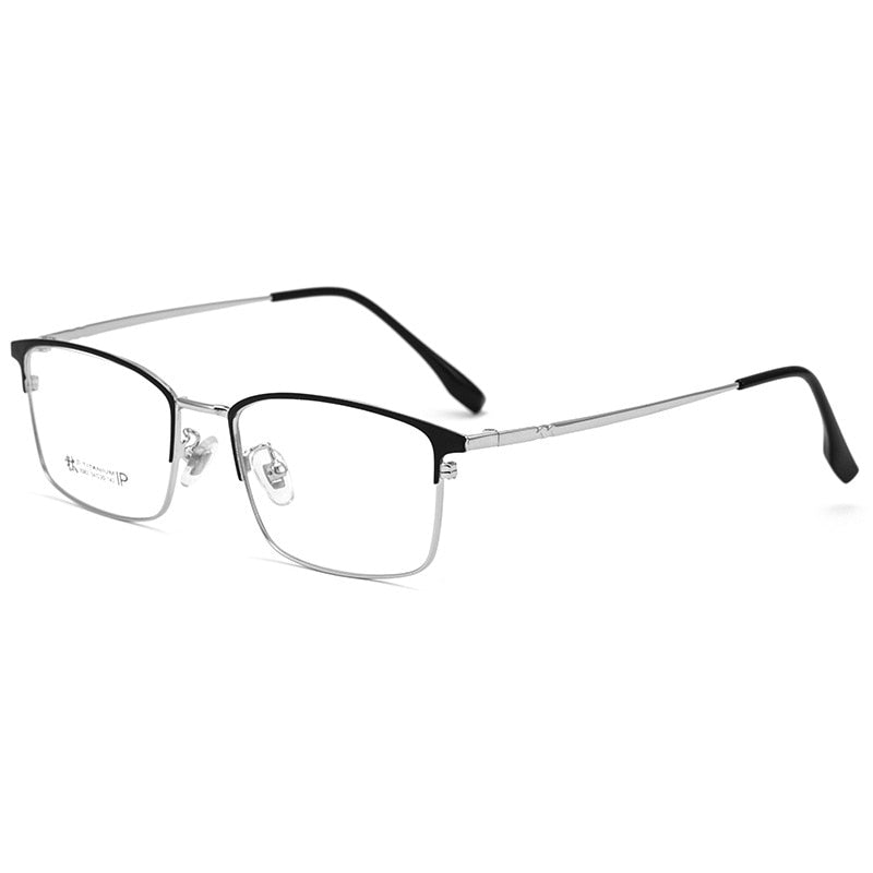 Hotochki Men's Full Rim Square Alloy Eyeglasses 2082H Full Rim Hotochki Black Silver  