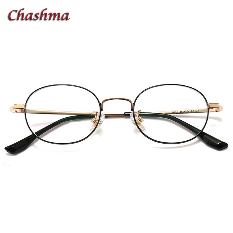 Chashma Unisex Full Rim Round Stainless Steel Frame Eyeglasses Full Rim Chashma Black Gold  