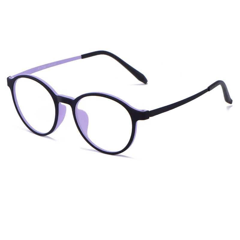 Katkani Unisex Full Rim Round Rubber Titanium Black Anti Blue Light Reading Glasses 30503 Reading Glasses KatKani Eyeglasses Black Purple Read 0.25 
