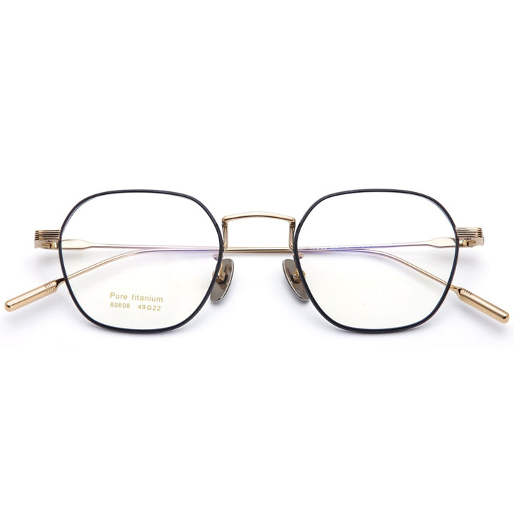 Muzz Men's Full Rim Square Hand Crafted Titanium Frame Eyeglasses 9.580804 Full Rim Muzz Black Gold  