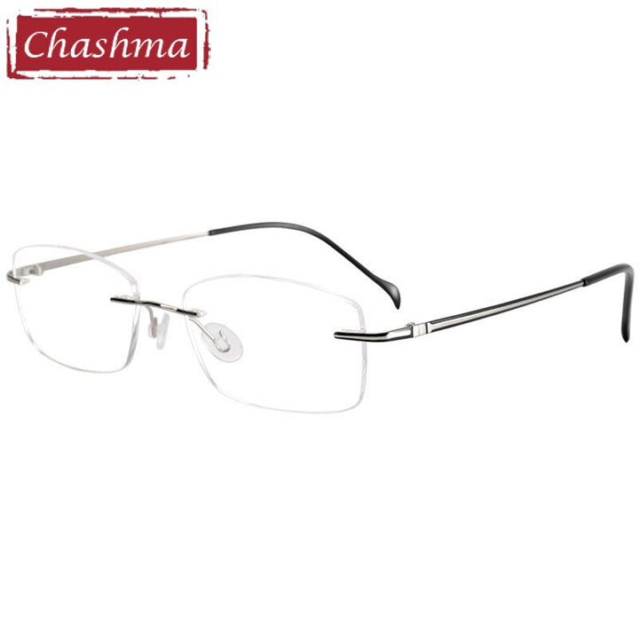 Chashma Ottica Unisex Rimless Rectangle Titanium Eyeglasses 16075 Rimless Chashma Ottica Silver Black  