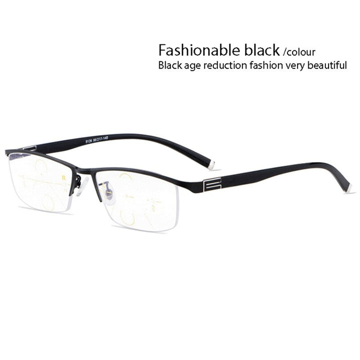 Handoer Unisex Full Rim Rectangle Alloy Progressive Reading Glasses 56170 Reading Glasses Handoer Black +100 