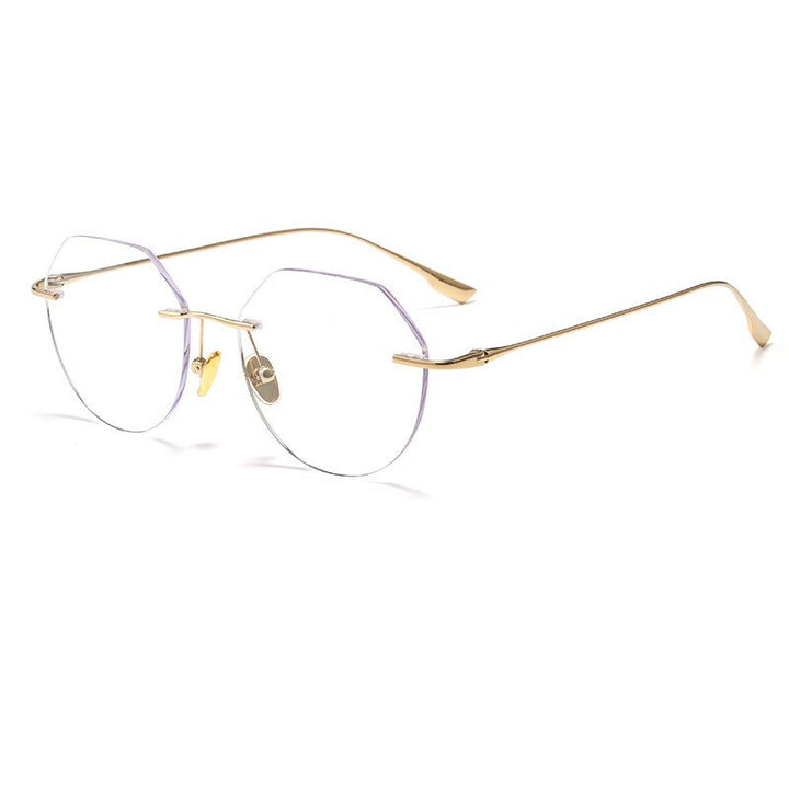KatKani Unisex Rimless Polygon Round Titanium Frame Eyeglasses Rimless KatKani Eyeglasses 1135C Gold  