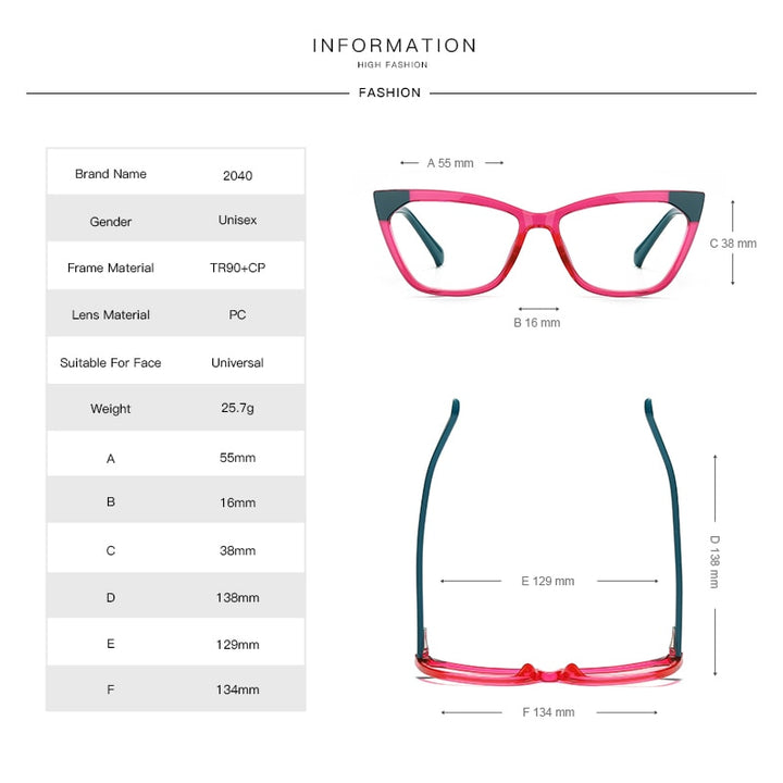 Gmei Women's Full Rim TR 90 Titanium Cat Eye Frame Eyeglasses 2040 Full Rim Gmei Optical   