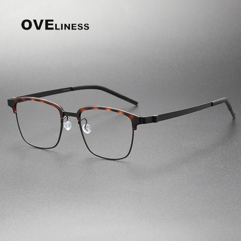 Oveliness Unisex Full Rim Square Screwless Acetate Titanium Eyeglasses 9835 Full Rim Oveliness tortoise black  