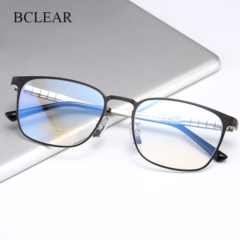 Bclear Men's Full Rim Square Titanium Eyeglasses My91063 Full Rim Bclear   