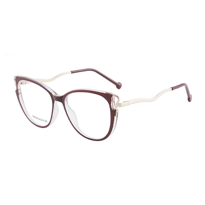CCspace Women's Full Rim Square Cat Eye Acetate Titanium Eyeglasses 54391 Full Rim CCspace China Red 