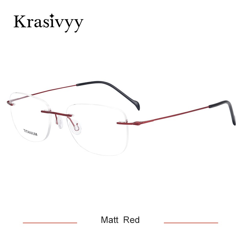 Krasivyy Unisex Rimless Round Square Screwless Titanium Eyeglasses Kr16009 Rimless Krasivyy Matt  Red CN 