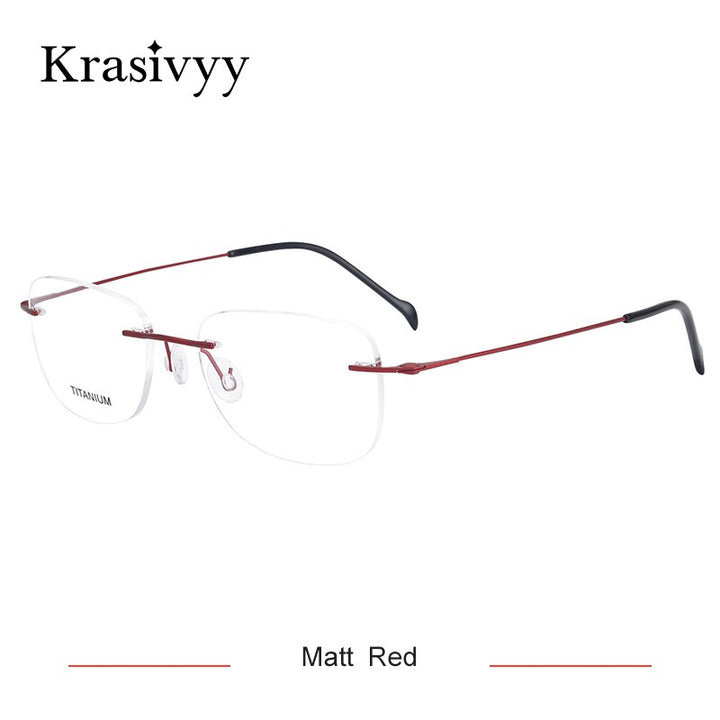 Krasivyy Unisex Rimless Round Square Screwless Titanium Eyeglasses Kr16009 Rimless Krasivyy Matt  Red CN 