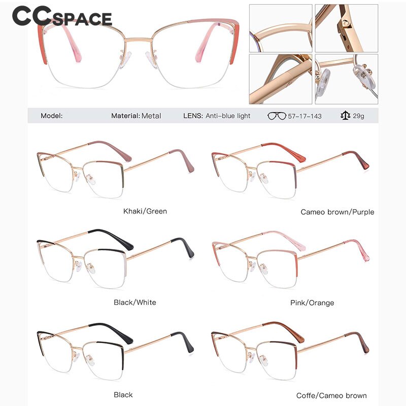 CCSpace Women's Full Rim Square Cat Eye Tr 90 Titanium Eyeglasses 55030 Full Rim CCspace   
