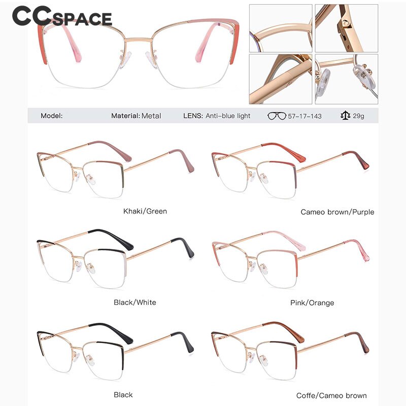 CCspace Women's Full Rim Square Cat Eye Tr 90 Titanium Eyeglasses 55030 Full Rim CCspace   