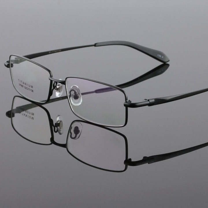 Hdcrafter Men's Full Rim Square Tr 90 Titanium Eyeglasses Lr9867 Full Rim Hdcrafter Eyeglasses Black  