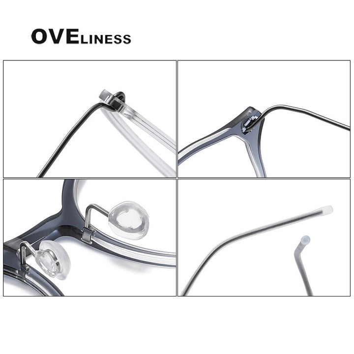 Oveliness Unisex Full Rim Round Cat Eye Screwless Titanium Eyeglasses 6558 Full Rim Oveliness   