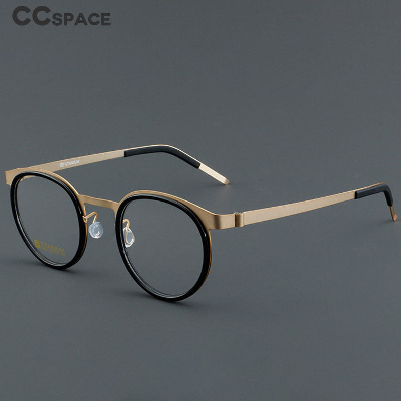 CCspace Unisex Full Rim Round Titanium Handcrafted Eyeglasses 55025 Full Rim CCspace   