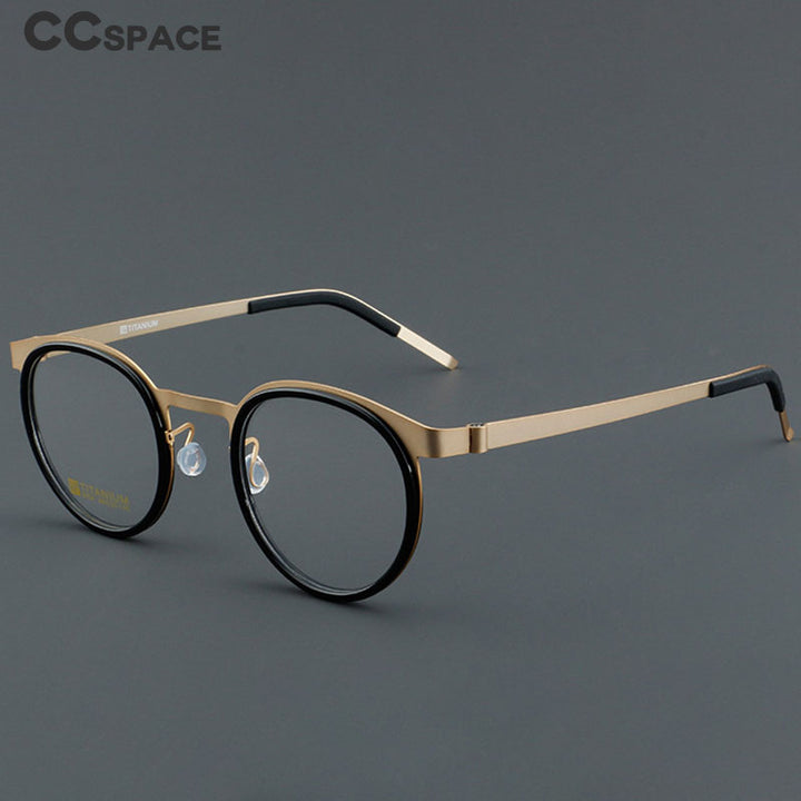 CCspace Unisex Full Rim Round Titanium Handcrafted Eyeglasses 55025 Full Rim CCspace   