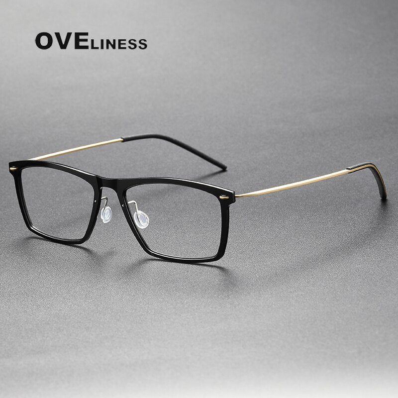 Oveliness Unisex Full Rim Square Titanium Acetate Eyeglasses 6533 Full Rim Oveliness s black gold  
