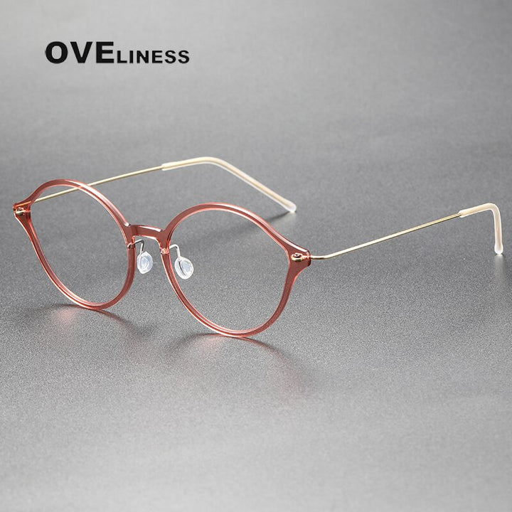 Oveliness Unisex Full Rim Round Cat Eye Screwless Titanium Eyeglasses 6558 Full Rim Oveliness pink  