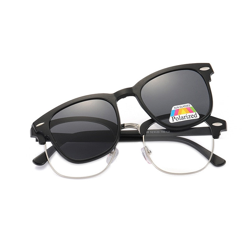 KatKani Unisex Full Rim Round Tr 90 Eyeglasses With Clip On Polarized Sunglasses Tr2218 Clip On Sunglasses KatKani Eyeglasses Default Title  