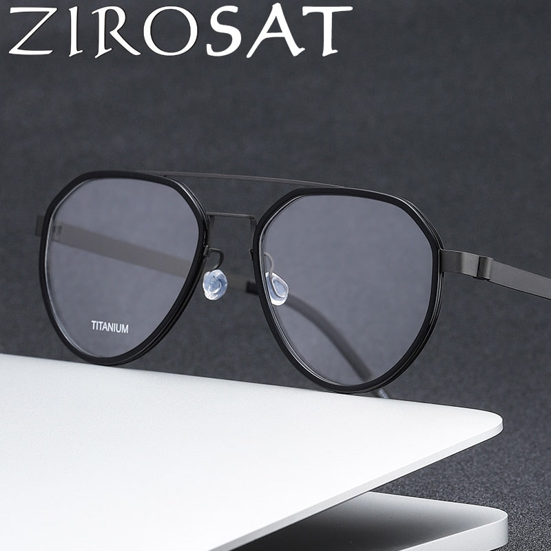 Zirosat Unisex Full Rim Polygon Double Bridge Titanium Acetate Eyeglasses 9745 Full Rim Zirosat   