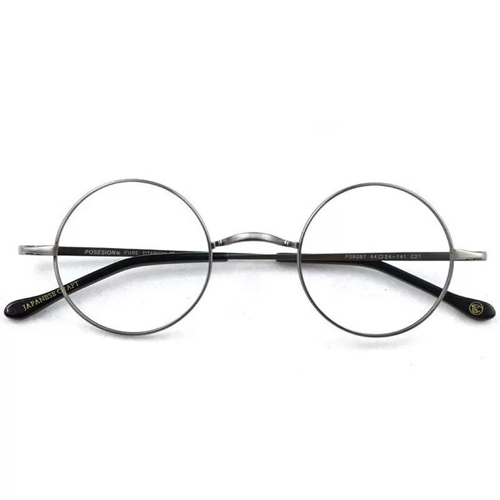 Hdcrafter Unisex Full Rim Round Titanium Eyeglasses Full Rim Hdcrafter Eyeglasses Gray  