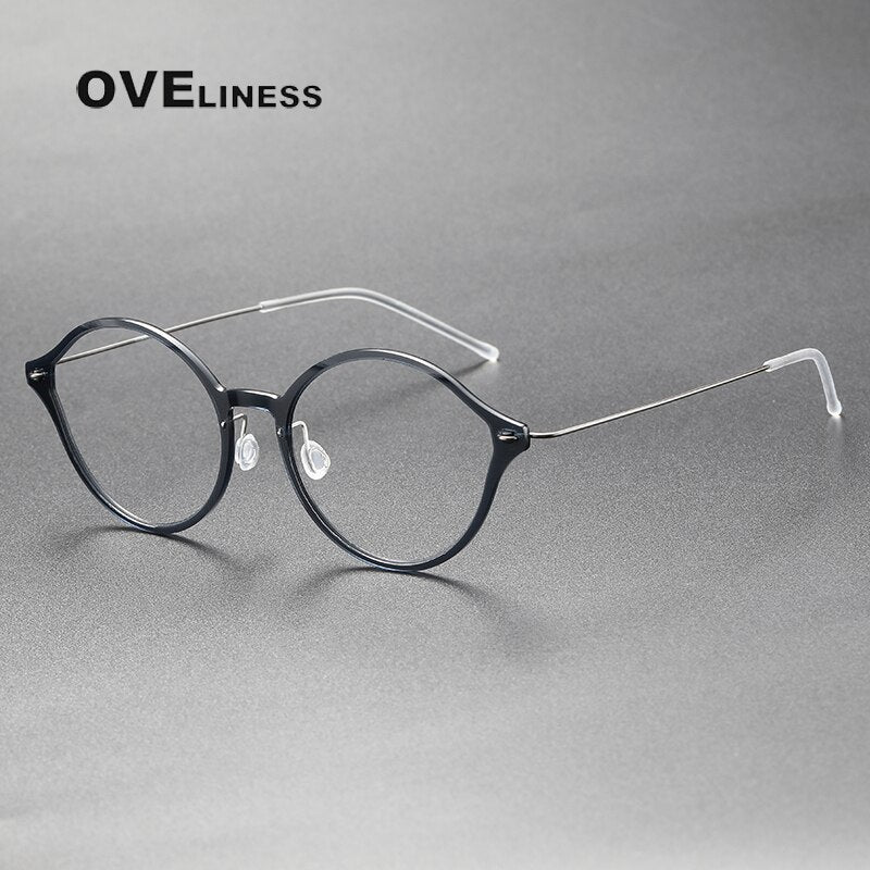 Oveliness Unisex Full Rim Round Cat Eye Screwless Titanium Eyeglasses 6558 Full Rim Oveliness dark grey  