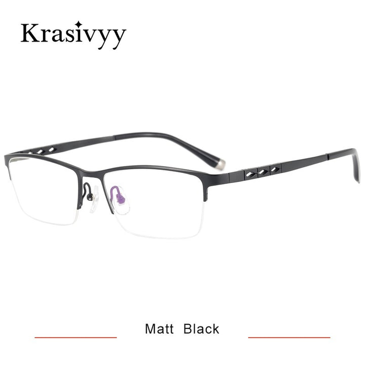 Krasivyy Men's Semi Rim Square Titanium Eyeglasses Kr0076 Semi Rim Krasivyy Matt Black CN 