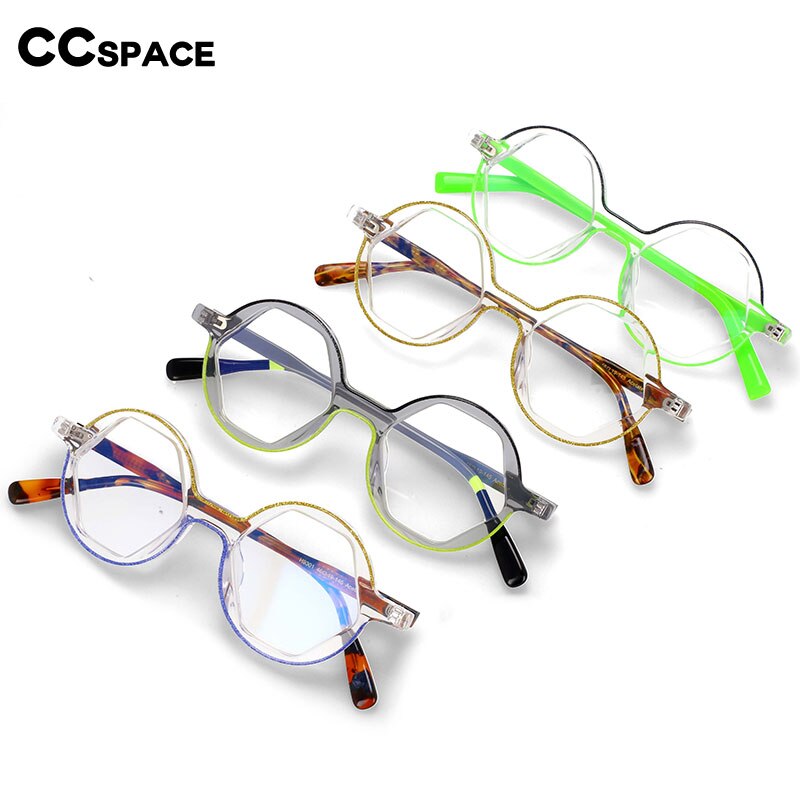 CCSpace Women's Full Rim Polygonal Round Acetate Eyeglasses 55224 Full Rim CCspace   