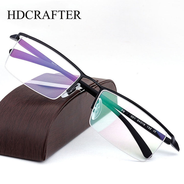 Hdcrafter Men's Semi Rim Square Titanium Eyeglasses P8190 Semi Rim Hdcrafter Eyeglasses   