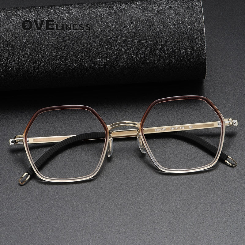 Oveliness Unisex Full Rim Polygon Acetate Titanium Eyeglasses 8202322 Full Rim Oveliness   