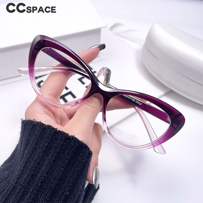 CCspace Women's Flat Cat Eye Acetate Eyeglasses 54548 Full Rim CCspace   