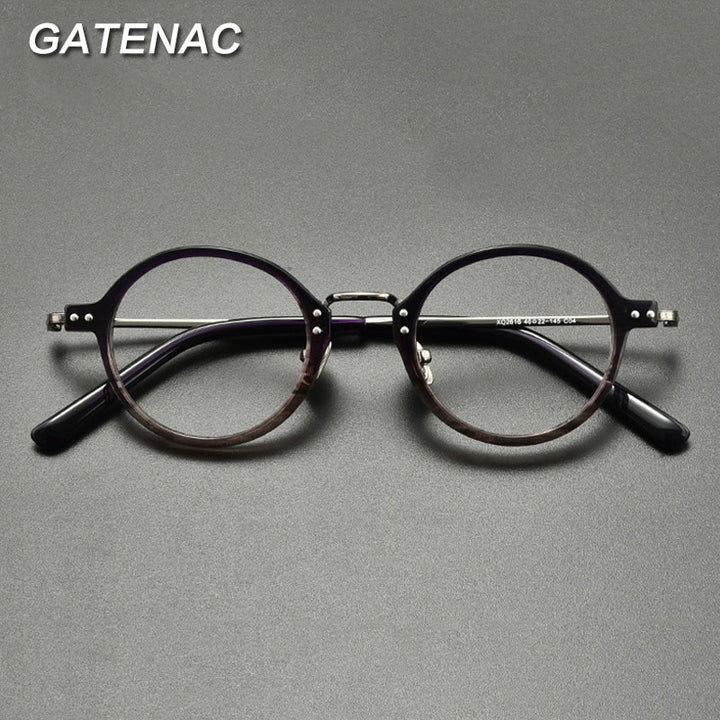 Gatenac Unisex Full Rim Round Titanium Acetate Eyeglasses Gxyj854 Full Rim Gatenac   
