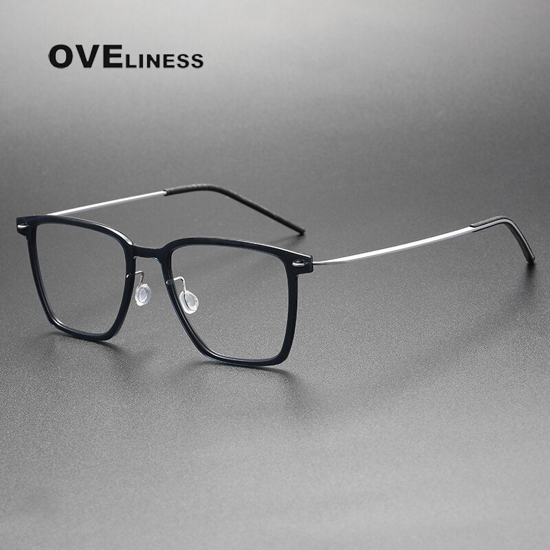 Oveliness Unisex Full Rim Round Square Screwless Acetate Titanium Eyeglasses 6554 Full Rim Oveliness dark grey  