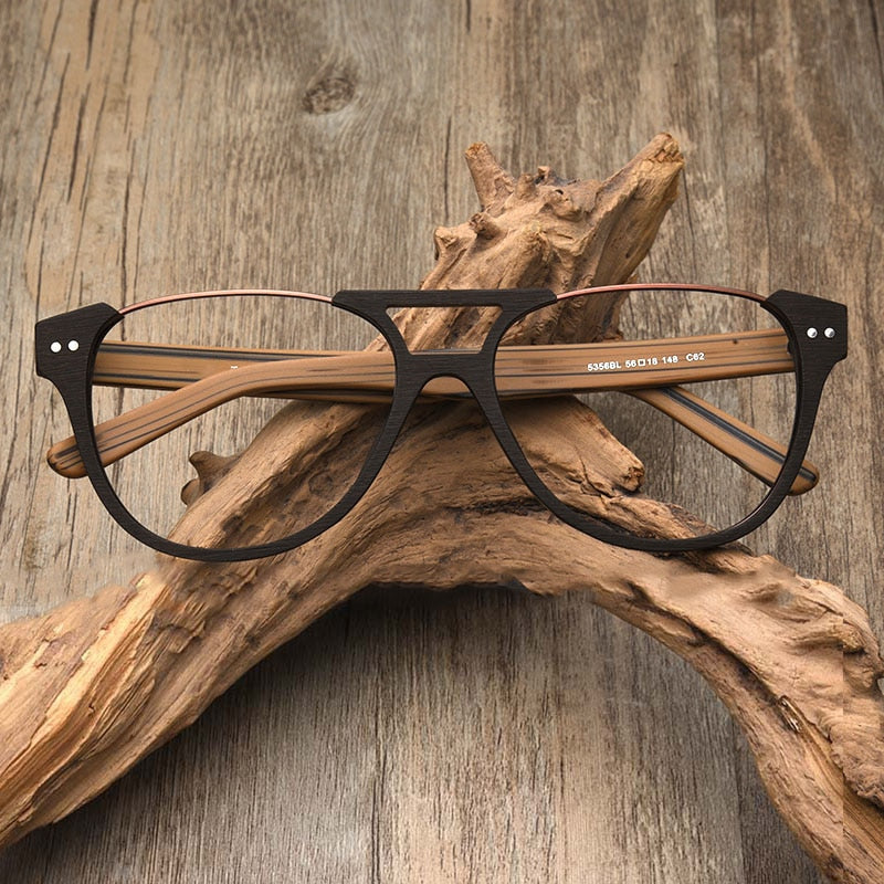 Hdcrafter Unisex Full Rim Square Double Bridge Wood Alloy Eyeglasses Ft5356 Full Rim Hdcrafter Eyeglasses   