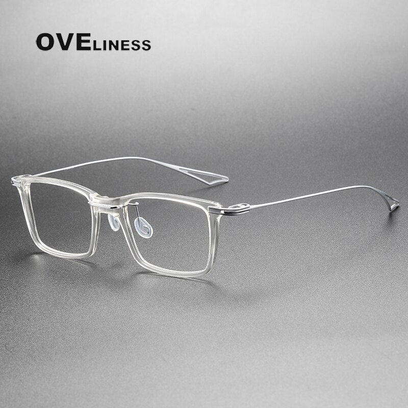 Oveliness Unisex Full Rim Square Acetate Titanium Eyeglasses Act-Seven Full Rim Oveliness transparent silver  
