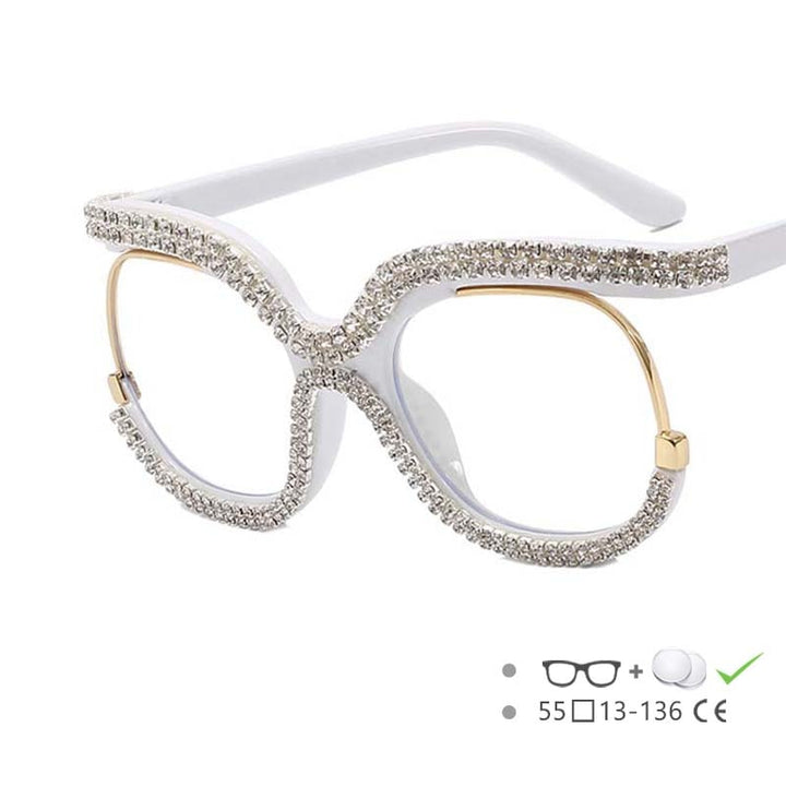 CCSpace Women's Full Rim Round Acetate Jeweled Frame Eyeglasses 54617 Full Rim CCspace White China 