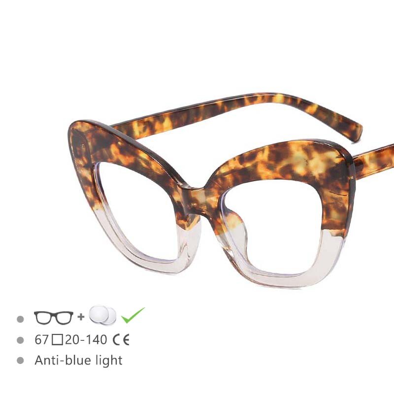 CCSpace Women's Full Rim Oversized Cat Eye Acetate Frame Eyeglasses 54531 Full Rim CCspace Leopard-clear China 
