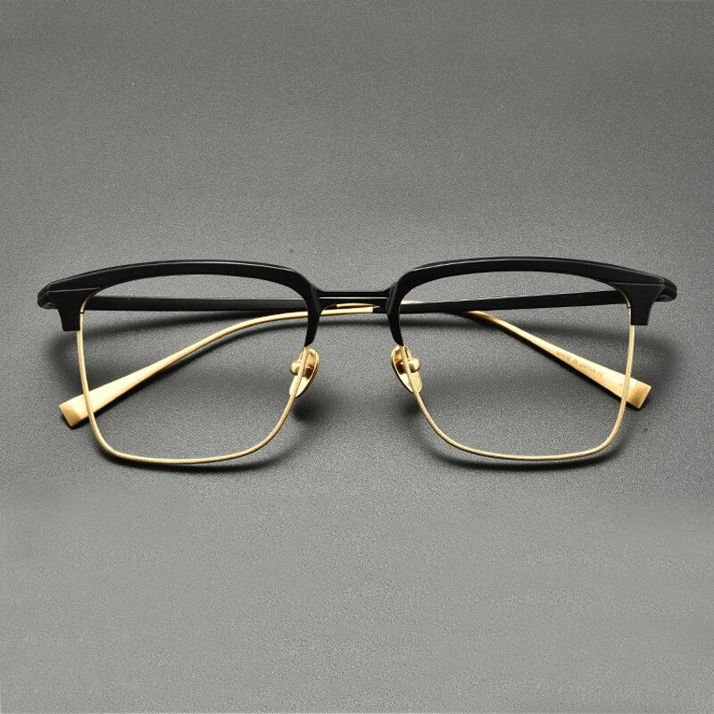 Gatenac Unisex Full Rim Square Titanium Acetate Eyeglasses Gxyj916 Frame Gatenac Black Gold  