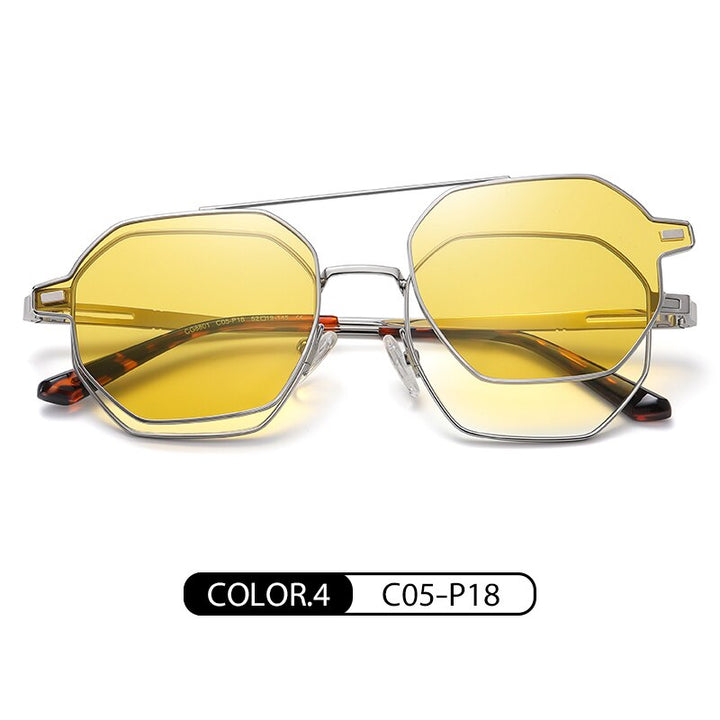 Zirosat Unisex Full Rim Polygon Round Alloy Eyeglasses Clip On Sunglasses CG8801 Clip On Sunglasses Zirosat yellow  