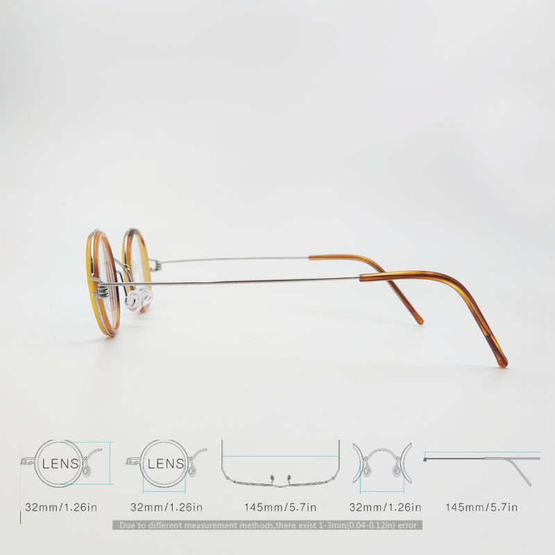 Yujo Unisex Full Rim Round Handcrafted Acetate Stainless Steel 32mm Custom Lens Eyeglasses Full Rim Yujo   