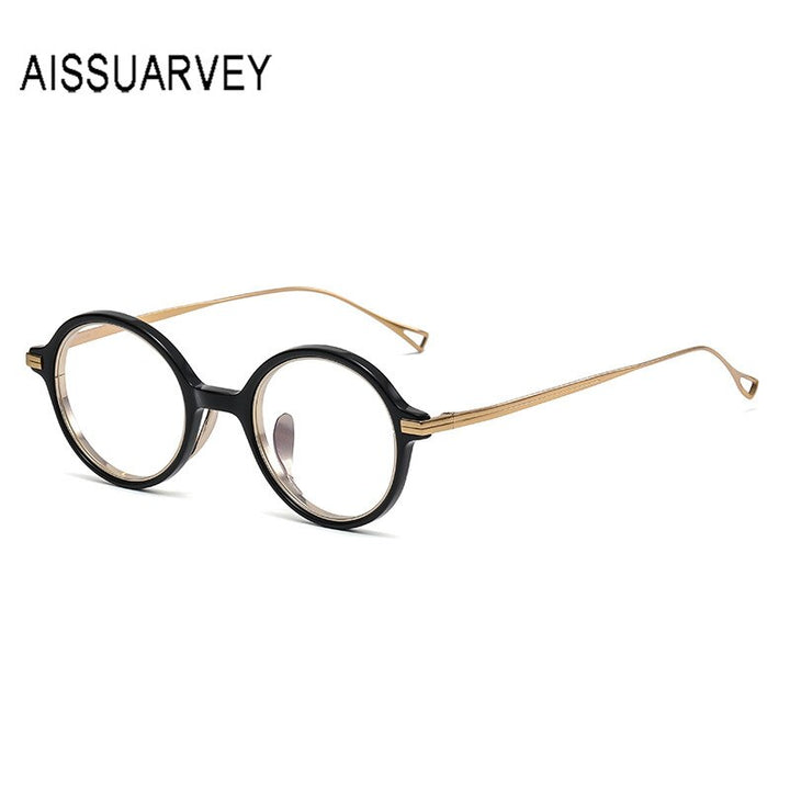 Aissuarvey Unisex Eyeglasses Small Round Acetate Titanium Ip Full Rim 12.2g Full Rim Aissuarvey Eyeglasses black CN 
